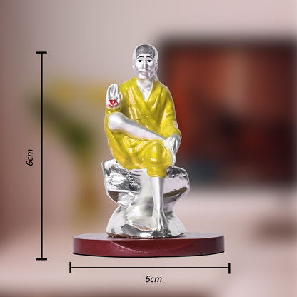 DIVINITI 999 Silver Plated Shri Sai Baba Idol Statue For Devotion and Tranquility Idol For Home Decor, Car Dashboard, Office, Luxury Gift (6x6 CM)