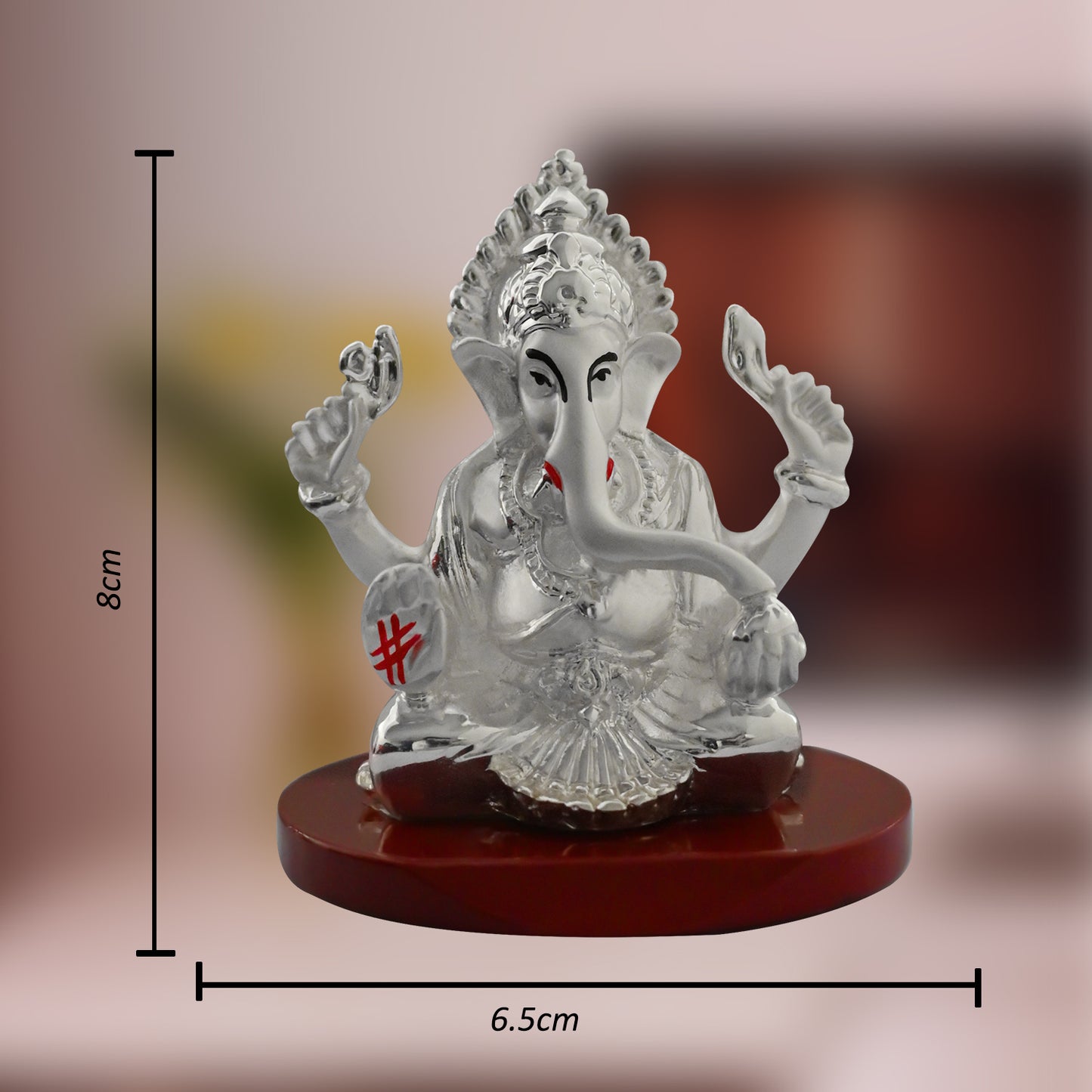 DIVINITI 999 Silver Plated Four Hand Lord Ganesha Statue Idol For Car Dashboard, Home & Office Decor, Puja Room, Luxury Gift (8x6.5 CM)