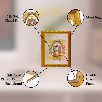 DIVINITI 24K Gold Plated Foil Shri Ram Darbar Wooden Photo Frame for Home Decor, Puja Room, Table Top, Wall Hanging, Workshop, Gift | DG103 Size 2 (22.6x18.4 CM)