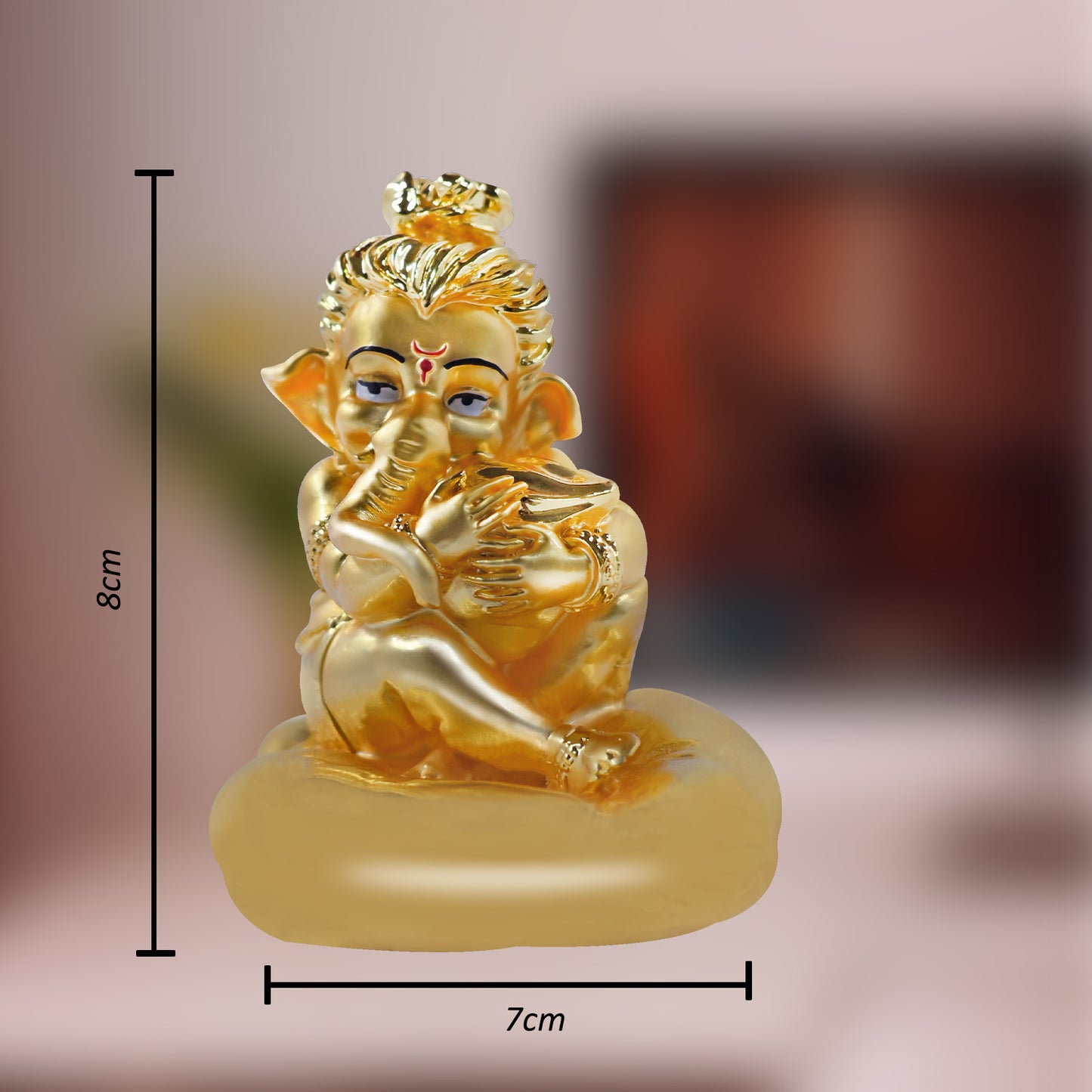 DIVINITI 24K Gold Plated Bal Ganesha Idol | Exquisite Divine Statue for Home Decor, Office Table Top, Car Dashboard, Pooja Room & Gift (8X7CM)