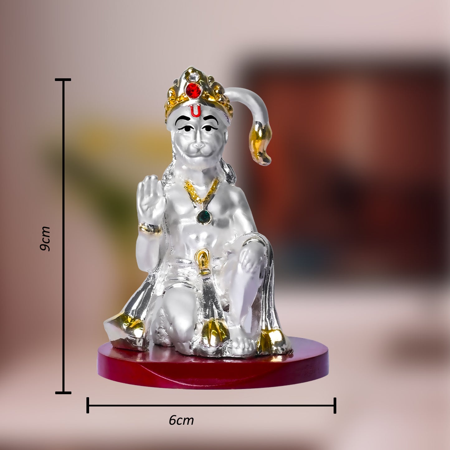 DIVINITI 999 Silver Plated Lord Hanuman Elegant Statue Idol For Car Dashboard, Home Decor, Puja Room, Luxury Gift (9x6 CM)