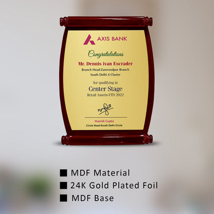 Customized MDF Memento With Matter Printed on 24K Gold Plated Foil For Corporate Gifting