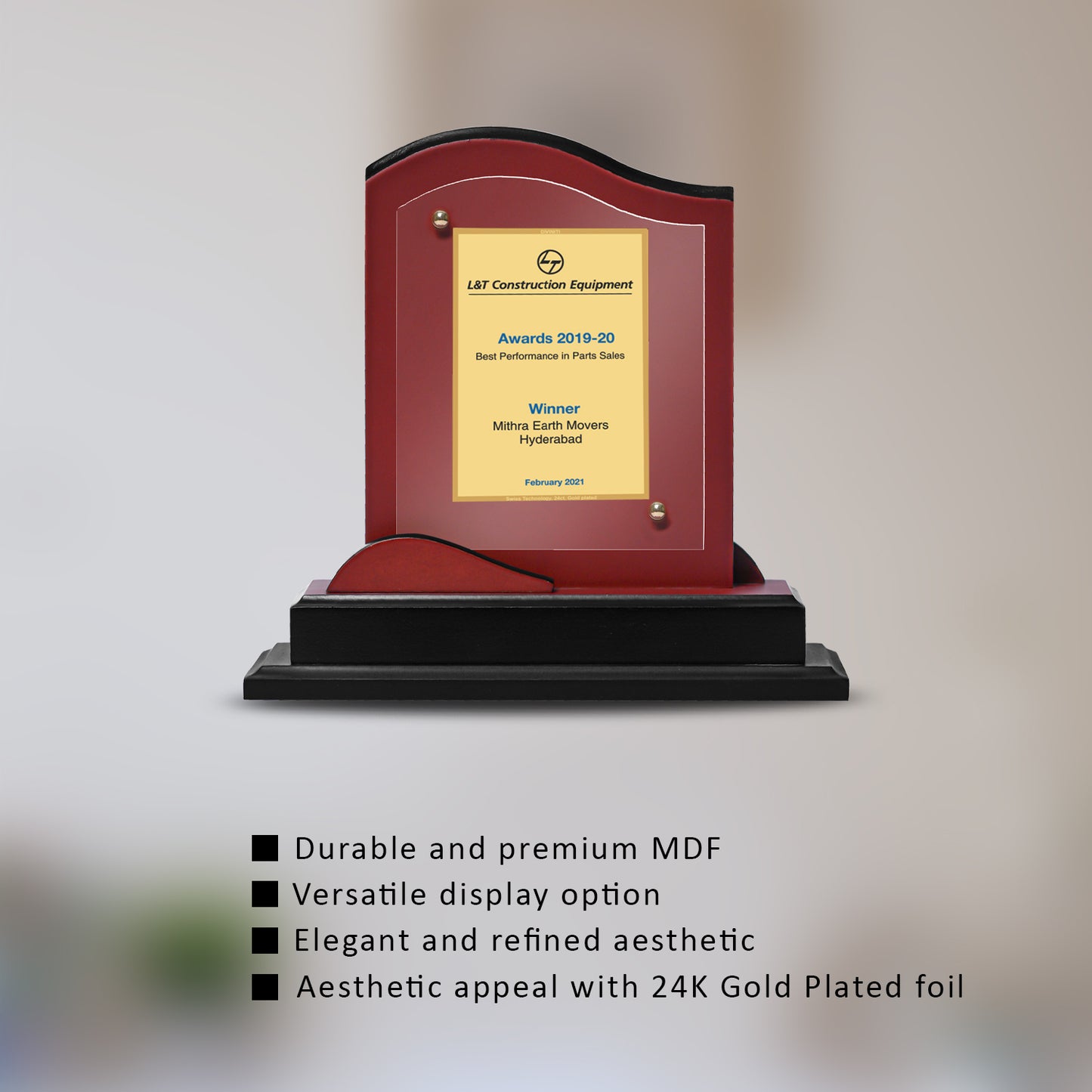 Customized MDF Memento With Matter Printed on 24K Gold Plated Foil For Corporate Gifting