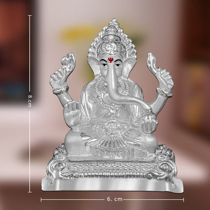 DIVINITI 999 Silver Plated Lord Ganesha Statue For Love, Joy, Prosperity, Idol For Home Decor, Office, Workshop, Luxury Gift (11.5x8.5 CM)