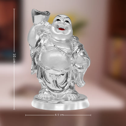 DIVINITI 999 Silver Plated Laughing Buddha Statue For Home Decor, Living Room, Office Desk, Gift (10x6.5 CM)