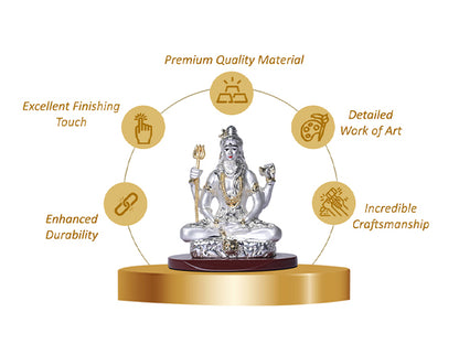 DIVINITI 999 Silver Plated Lord Shiva Statue Idol For Home Decor, Car Dashboard, Table Top, Luxury Gift, Puja Room (8x7 CM)