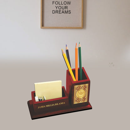 MDF Pen Holder with 24K Gold Plated Designer Motif Frame For Corporate Gifting