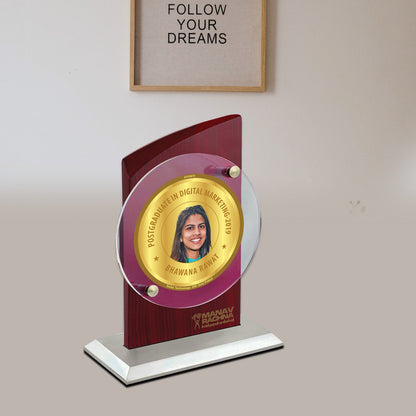 Customized MDF Trophy with Matter Printed On 24K Gold Plated Foil For Corporate Gifting