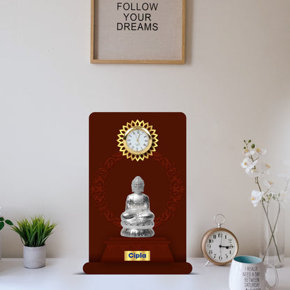 Customized MDF Memento With 999 Silver Plated Idol & Round Watch For Corporate Gifting