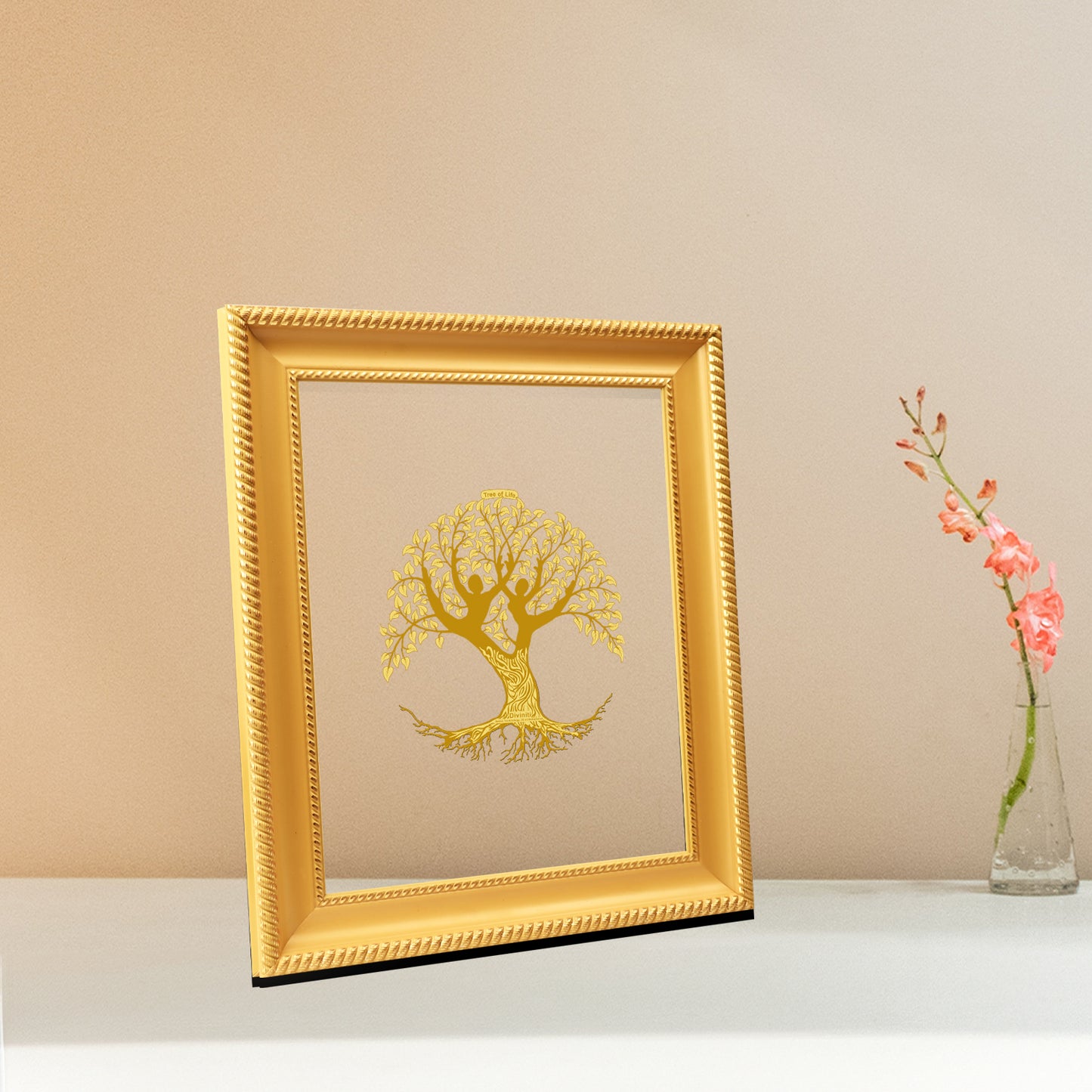 Diviniti 24K Gold Plated Tree of Life Photo Frame For Home Decor & Wall Hanging, Table Top, Puja Room & Gift DG056S3 (27.6X35.4 CM)