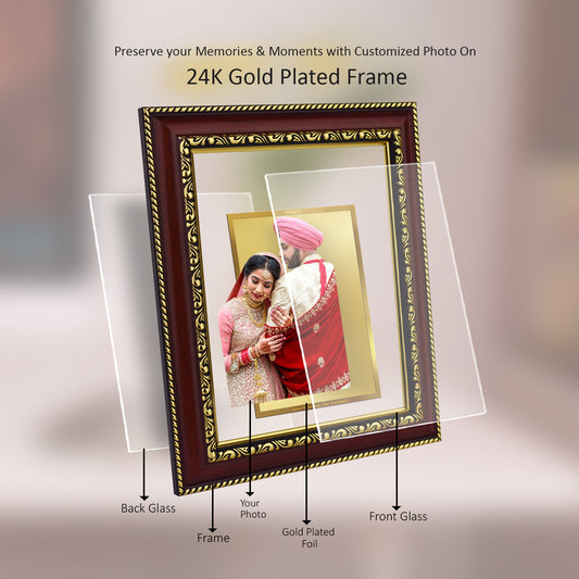 Diviniti Photo Frame With Customized Photo Printed on 24K Gold Plated Foil| Personalized Gift for Birthday, Marriage Anniversary & Celebration With Loved Ones|DG 105 S2  (9 CM X 13.5 CM)