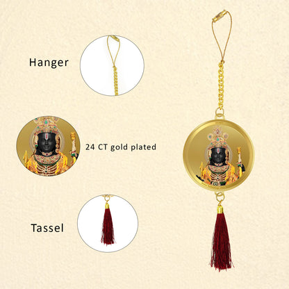 Diviniti 24K Gold Plated Double Sided Ram Lalla & Ram Mandir Car Dangler