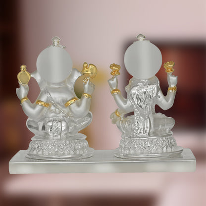 DIVINITI 999 Silver Plated Goddess Lakshmi and Lord Ganesha Statue Idol For Home Decor, Tabletop, Workshop, Puja Room, Luxury Gift (11.5x14 CM)