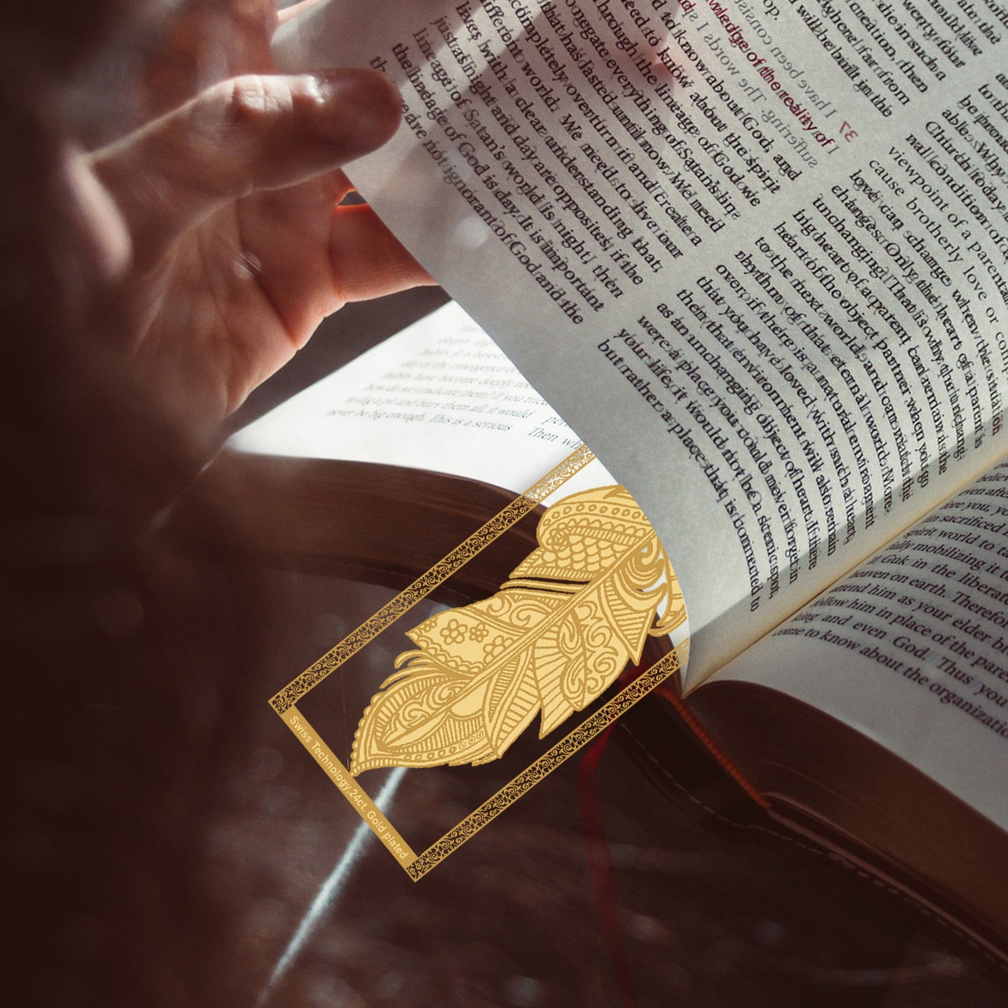 Diviniti 24K Gold Plated Bookmark with String | Design - Feather | Size -10cm x 4cm|Luxury Gifting