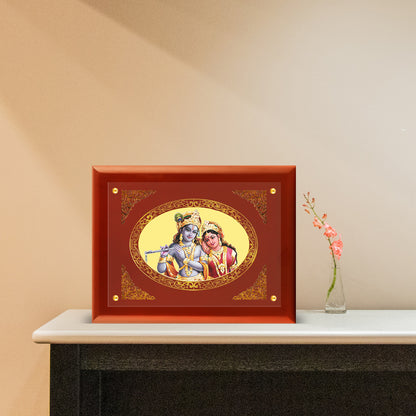 Diviniti 24K Gold Plated Foil Radha Krishna Wooden Photo Frame for Home Decor, Wall Hanging, Tabletop, Puja Room, Workshop, Gift MDFS3 (30.2x22.7)