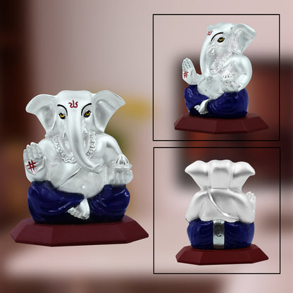 DIVINITI 999 Silver Plated Ganesha Idol for Home Decor Showpiece (10X7CM)