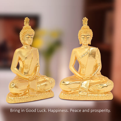 DIVINITI 24K Gold Plated Lord Buddha Idol Statue Elegant Spiritual Meditation Peace for Home & Office Décor Gift (20x14 CM)