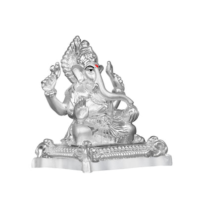 DIVINITI 999 Silver Plated Lord Ganesha Statue For Love, Joy, Prosperity, Idol For Home Decor, Office, Workshop, Luxury Gift (11.5x8.5 CM)