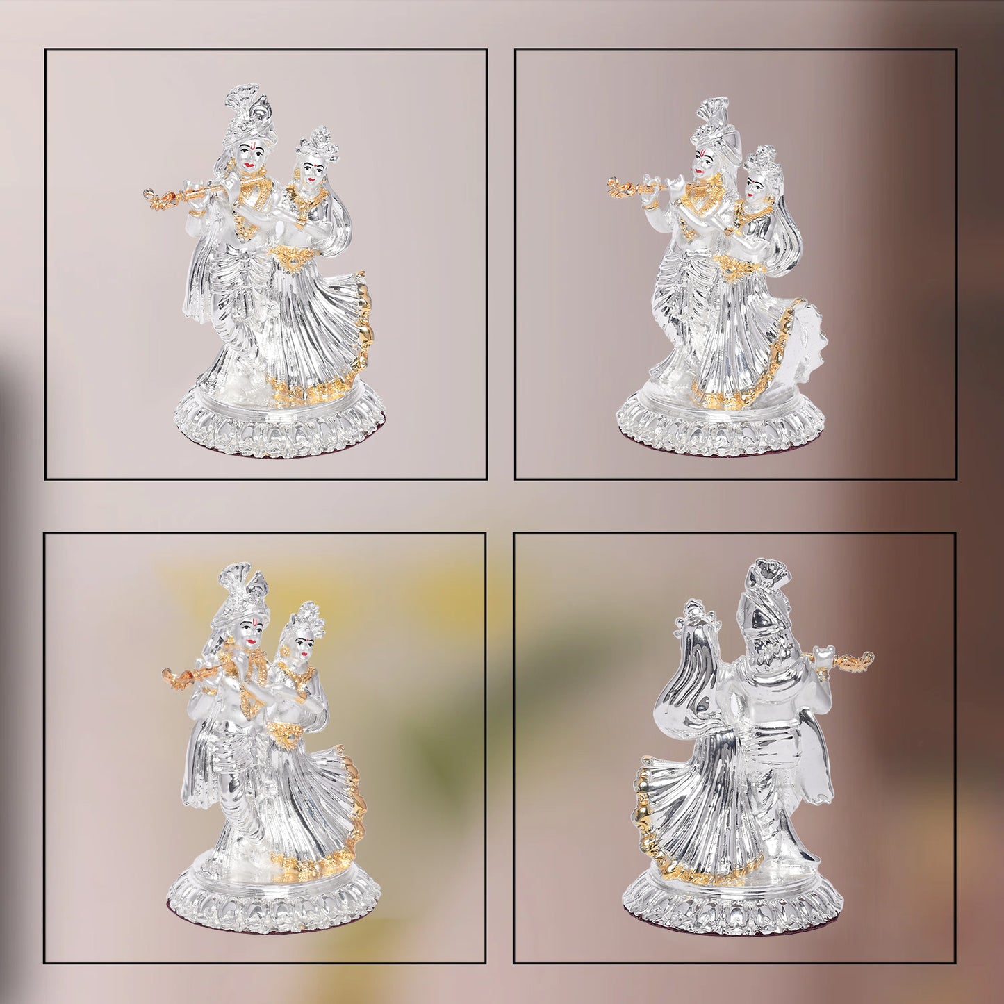 DIVINITI 999 Silver Plated Radha Krishna Beautiful Idol Exquisite Spiritual Symbol of Love Gift for Home & Office Décor (11.5x8 CM)