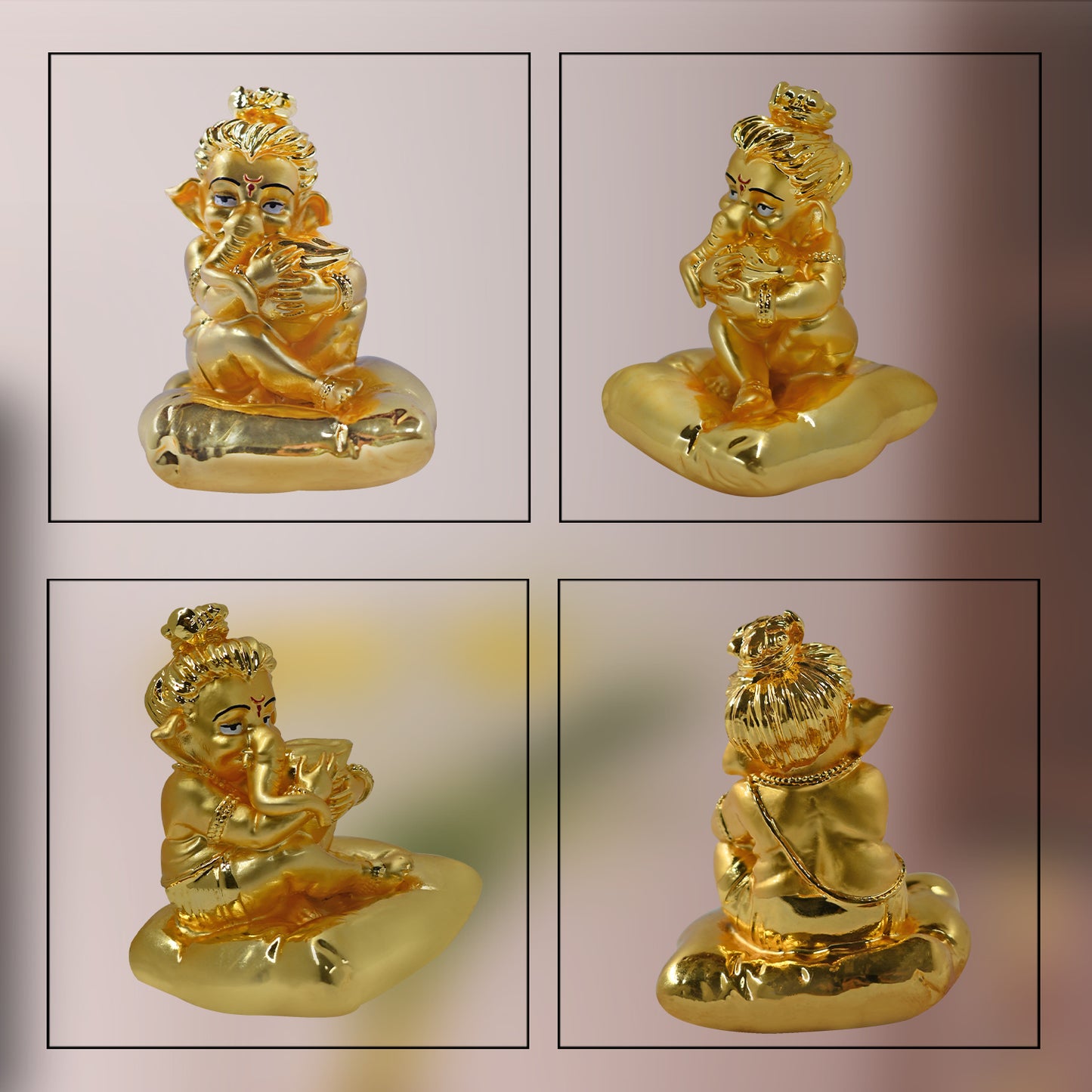 DIVINITI 24K Gold Plated Bal Ganesha Idol | Exquisite Divine Statue for Home Decor, Office Table Top, Car Dashboard, Pooja Room & Gift (8X7CM)