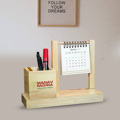 Customized Hanging Table Top Calendar With Pen Holder For Corporate Gifting