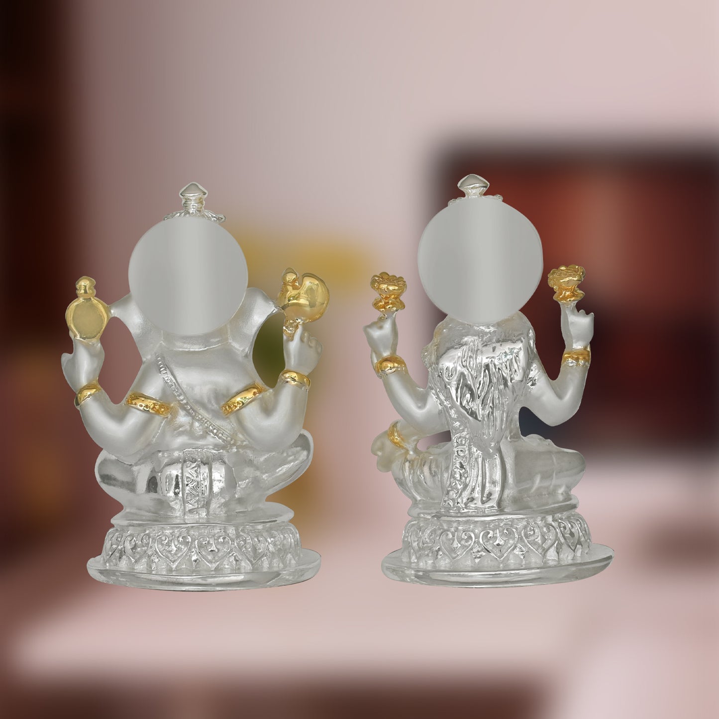 Diviniti 999 Silver Plated Lakshmi Ganesha Idol For Home Decor, Table Decor, Puja, Gift (10.5 x 5.5 CM)