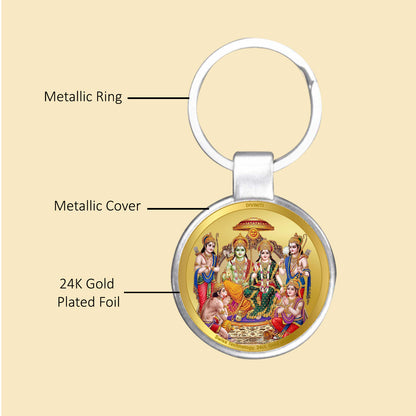 Diviniti 24K Gold Plated Ram Darbar Key Chain with Metallic Ring (7.5 CM X 4.0 CM)