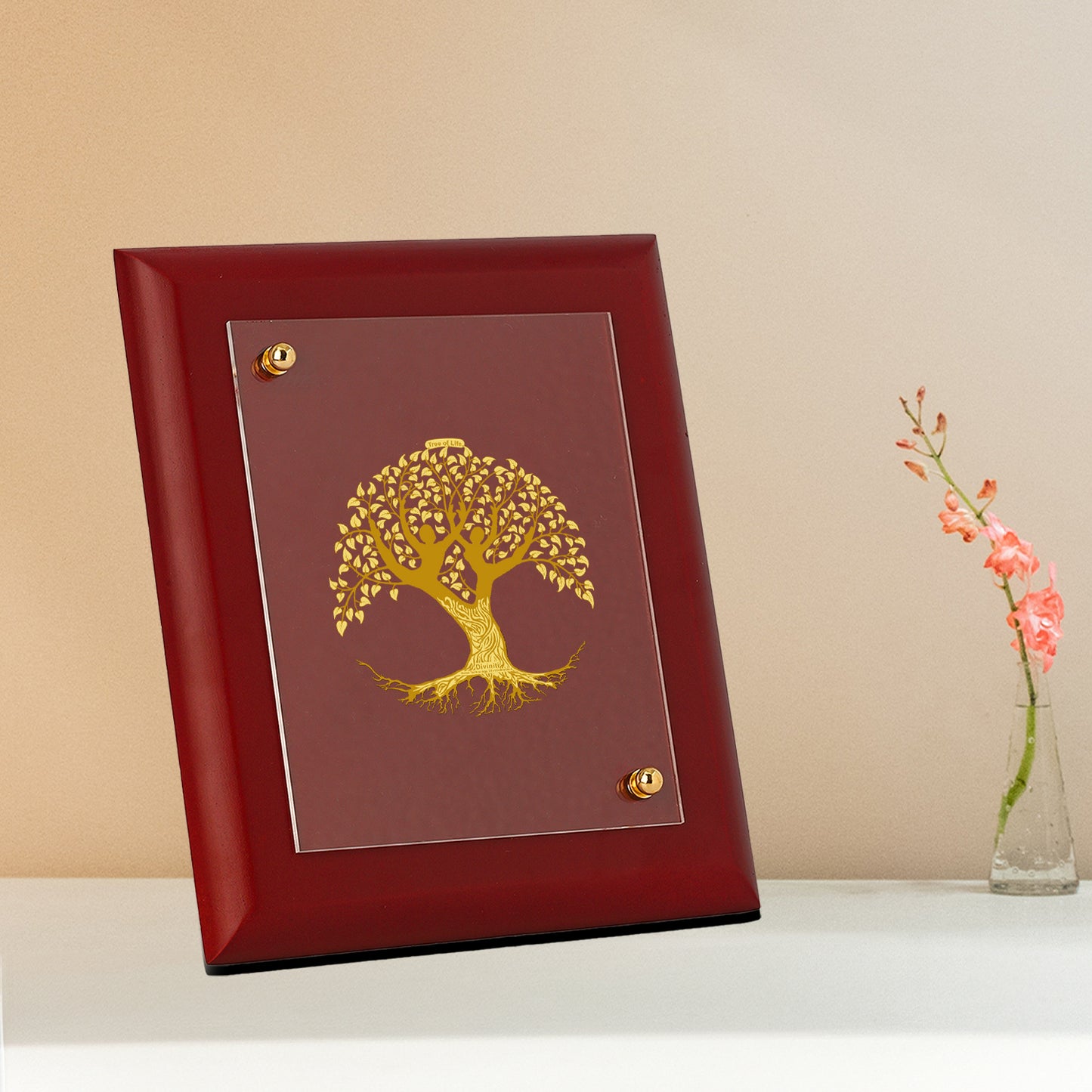 DIVINITI 24K Gold Plated Foil Tree Of Life Wooden Elegant Photo Frame Idol for Home & Office Decor, Wall Hanging, Table Top, Luxury Gift | MDF Size 1 (16.7x14.2 CM)