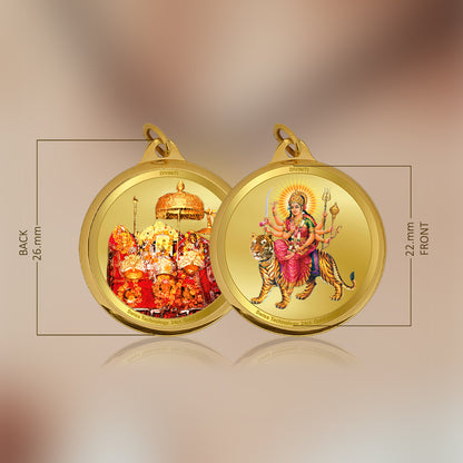 Diviniti 24K Gold Plated Durga Ji & Mata Ka Darbar 22MM Double Sided Pendant For Men, Women & Kids