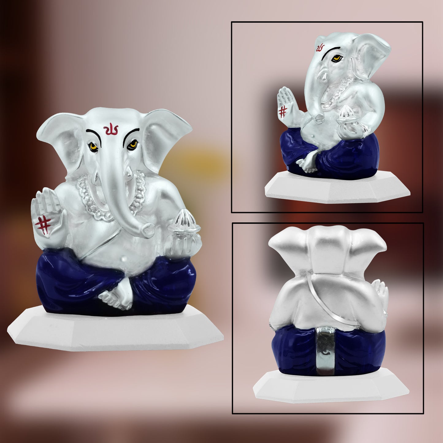 Diviniti 999 Silver Plated Lord Ganesha Idol for Home Decor Showpiece, Puja Room (5X5CM)