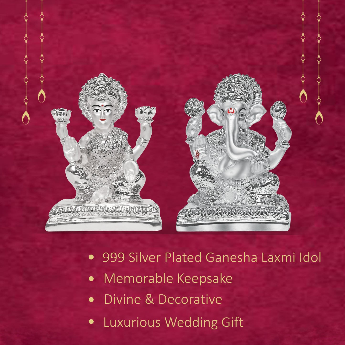 Diviniti 999 Silver Plated Lakshmi Ganesha Idol For Wedding Gift (10x7.5 cm)