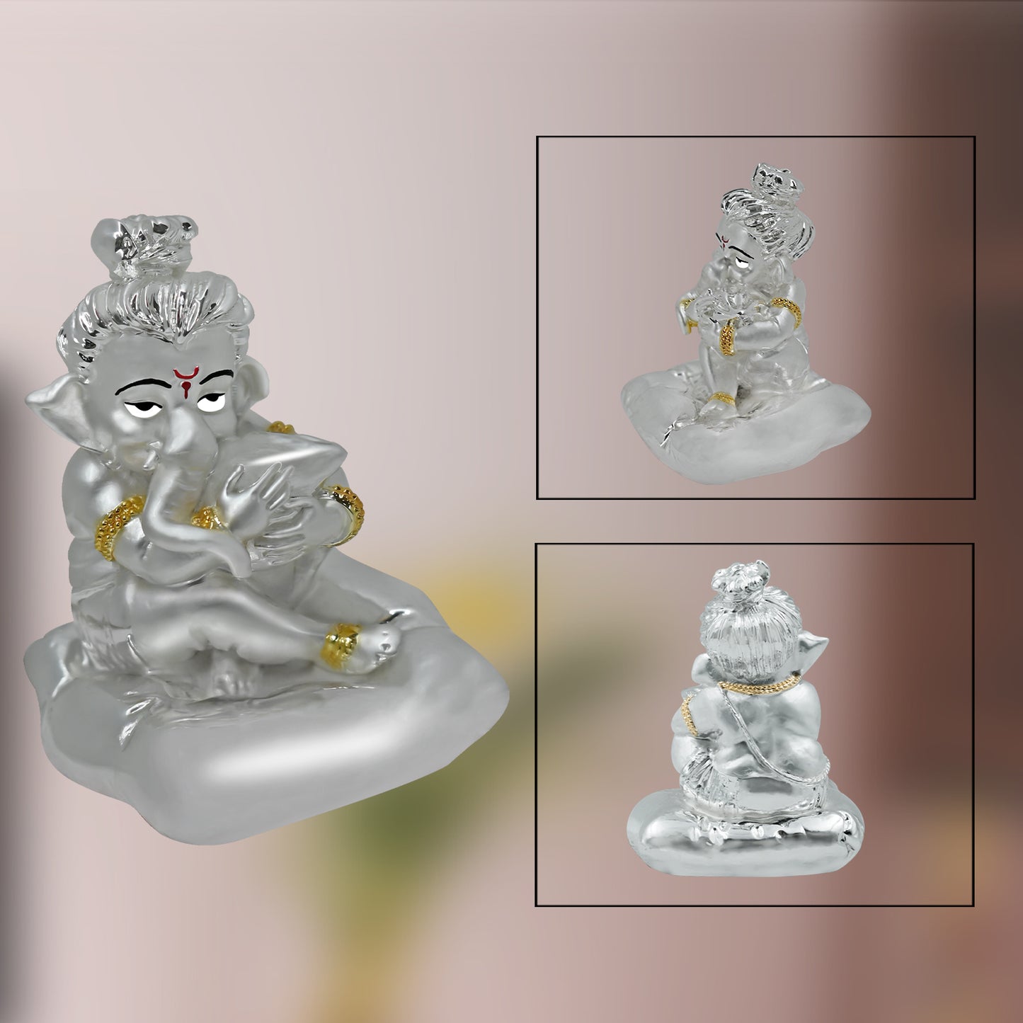 DIVINITI 999 Silver Plated Bal Ganesha Idol | Exquisite Divine Statue for Home Decor, Office Table Top, Car Dashboard, Pooja Room & Gift (8X7CM)