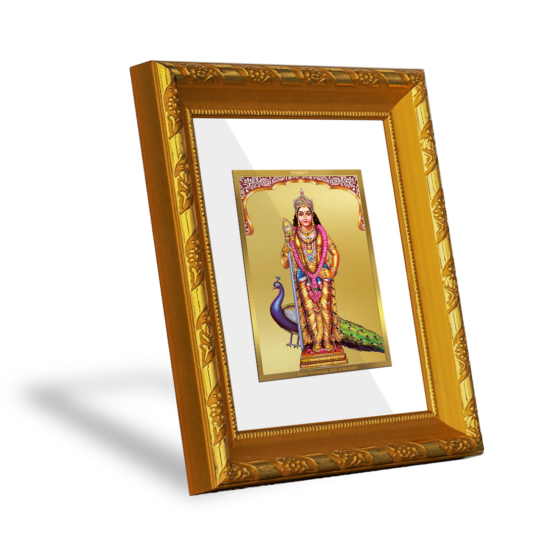 DIVINITI 24K Gold Plated Foil Murugan Photo Frame for Home Decor Showpiece, Prayer, Gift DG 103 Size 1 (15.3x14.9 CM)