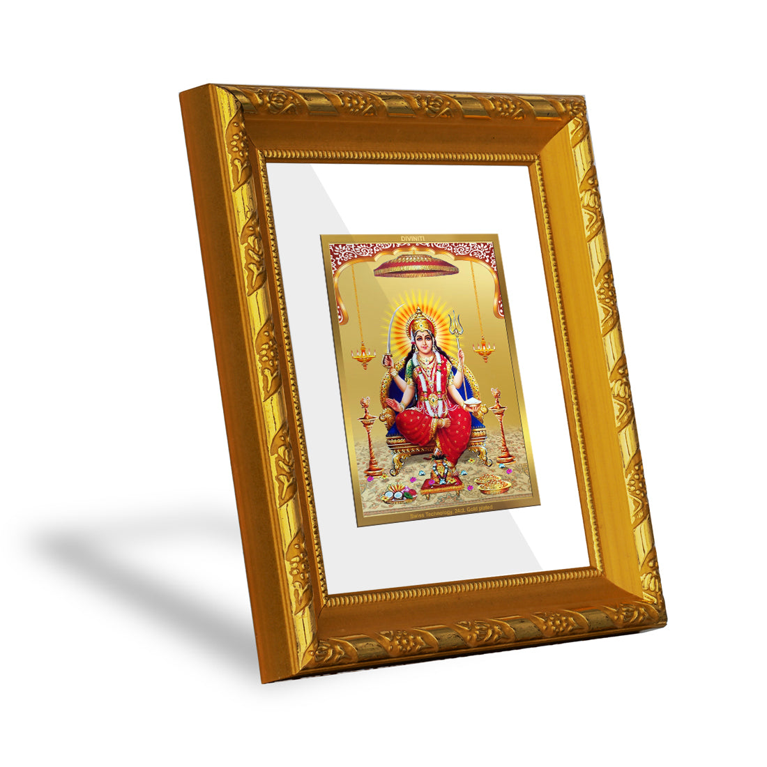 DIVINITI 24K Gold Plated Foil Santoshi Mata Photo Frame for Home Decor, TableTop, Housewarming DG 103 Size 1 (15.3x14.9 CM)