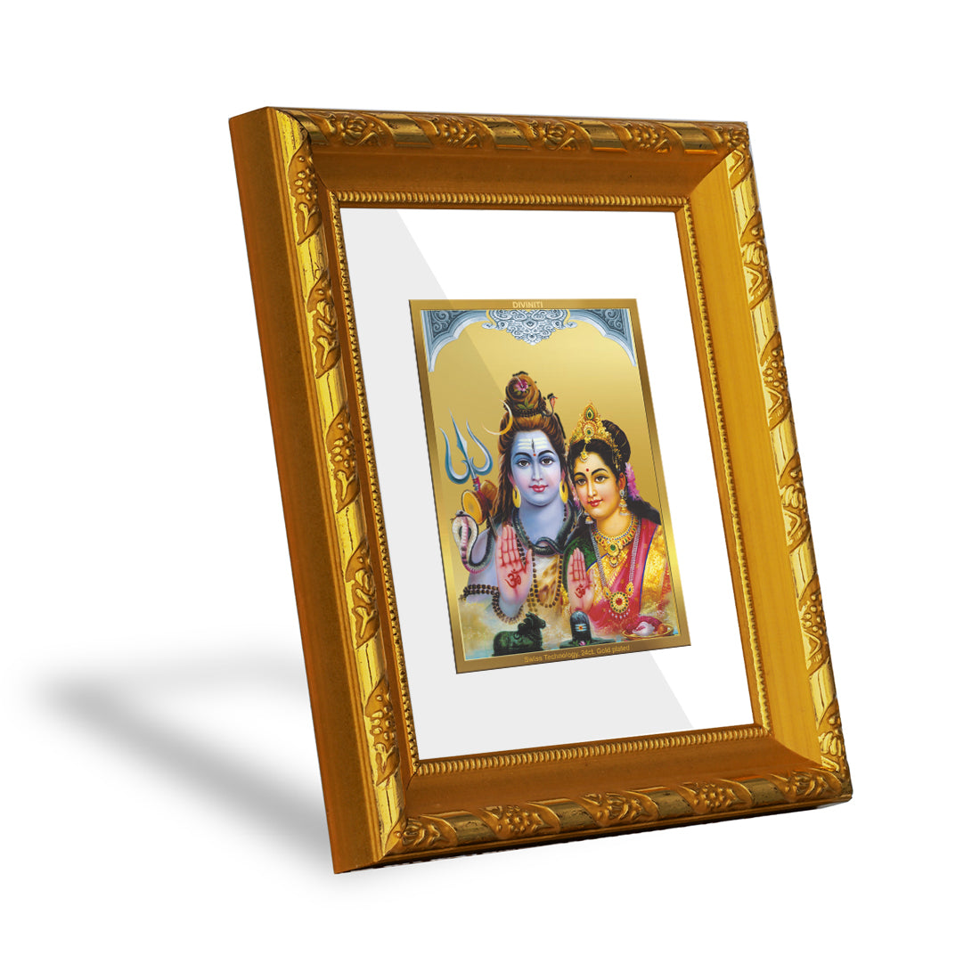 DIVINITI 24K Gold Plated Foil Shiva Parvati Photo Frame for Home Wall Decor, Worship, Gift DG 103 Size 1 (15.3x14.9 CM)