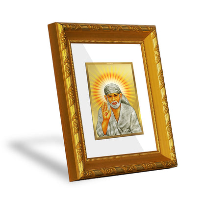 DIVINITI 24K Gold Plated Foil Sai Baba Photo Frame for Home Decor Showpiece, TableTop DG 103 Size 1 (15.3x14.9 CM)