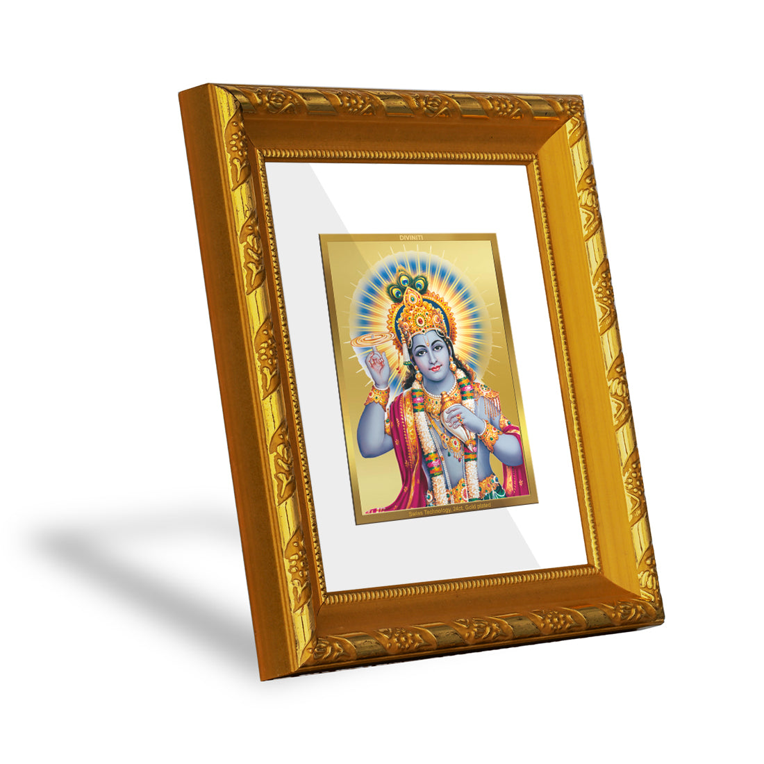 DIVINITI 24K Gold Plated Foil Vishnu Ji Photo Frame for Home Wall Decor, Luxury Gift, Puja DG 103 Size 1 (15.3x14.9 CM)