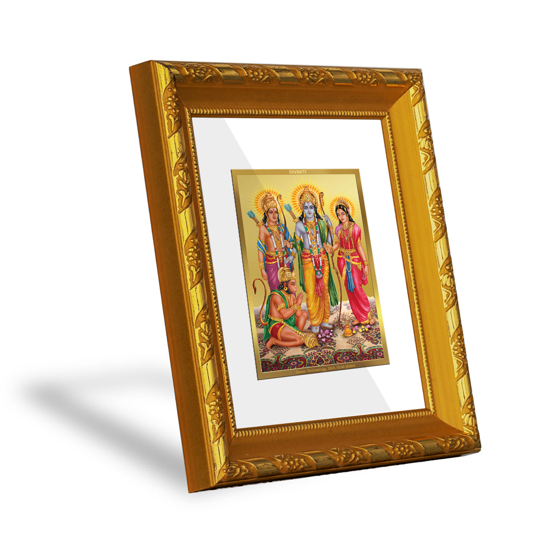 DIVINITI 24K Gold Plated Foil Ram Darbar Photo Frame for Home Wall Decor, Festival Puja DG 103 Size 1 (15.3x14.9 CM)