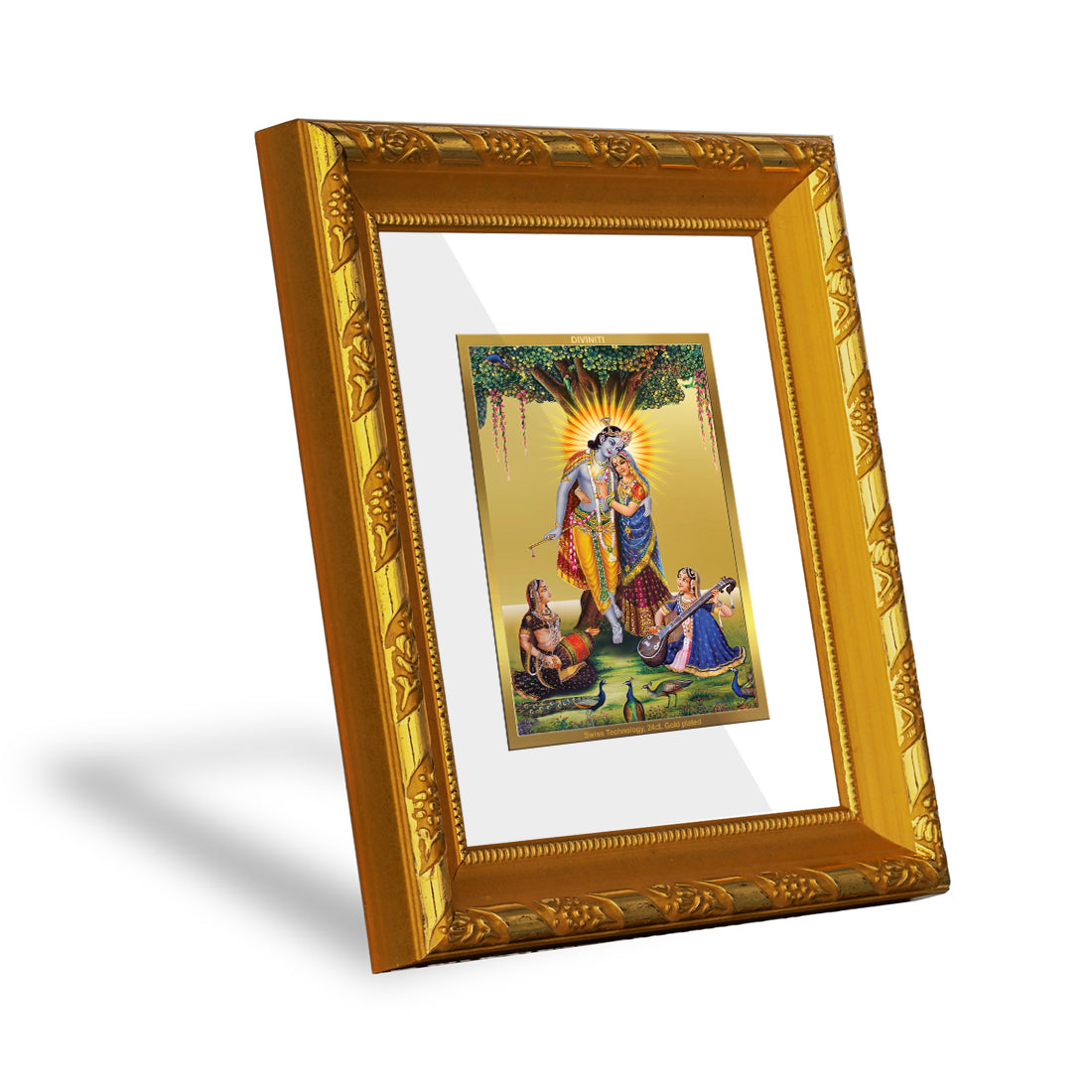 DIVINITI 24K Gold Plated Foil Radha Krishna Photo Frame for Home Wall Decor, Puja Room, Gift DG 103 Size 1 (15.3x14.9 CM)