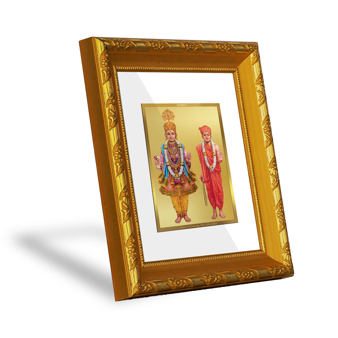 DIVINITI 24K Gold Plated Foil Swaminarayan Photo Frame for Home Wall Decor, TableTop, Gift DG 103 Size 1 (15.3x14.9 CM)