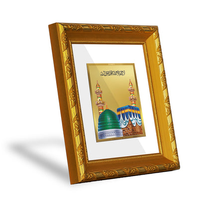 DIVINITI 24K Gold Plated Foil Mecca Madina Photo Frame for Home Decor, TableTop, Festive Gift DG 103 Size 1 (15.3x14.9 CM)