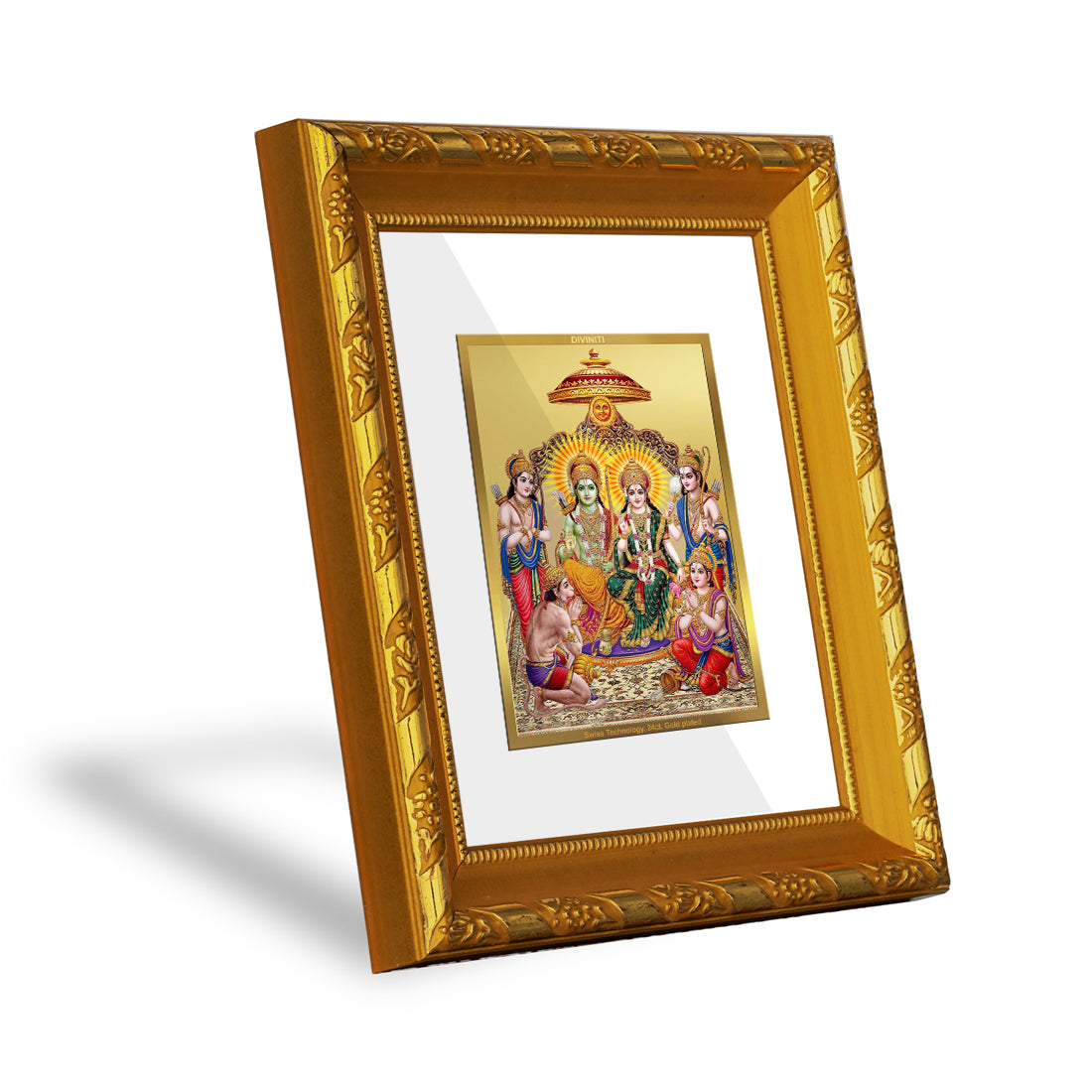 DIVINITI 24K Gold Plated Foil Ram Darbar Photo Frame for Home Decor Showpiece, Diwali Gift DG 103 Size 1 (15.3x14.9 CM)