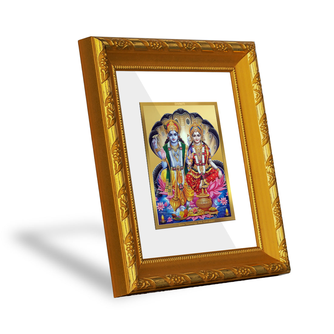 DIVINITI 24K Gold Plated Vishnu Lakshmi Photo Frame For Home Decor, Festival Gift, Puja (15.0 X 13.0 CM)