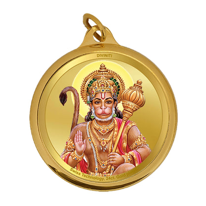 Diviniti 24K Gold Plated Hanuman & Yantra 18MM Double Sided Pendant For Men, Women & Kids