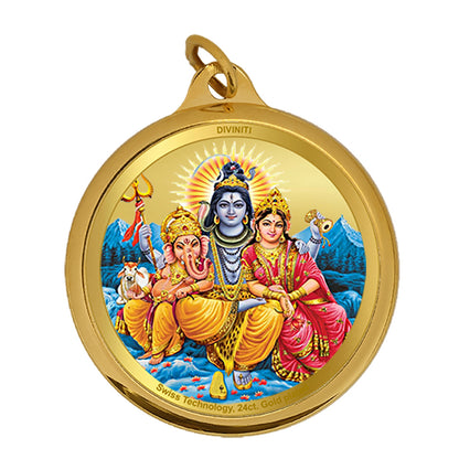 Diviniti 24K Gold Plated Shiv Parivar & Om 18MM Double Sided Pendant For Men, Women & Kids