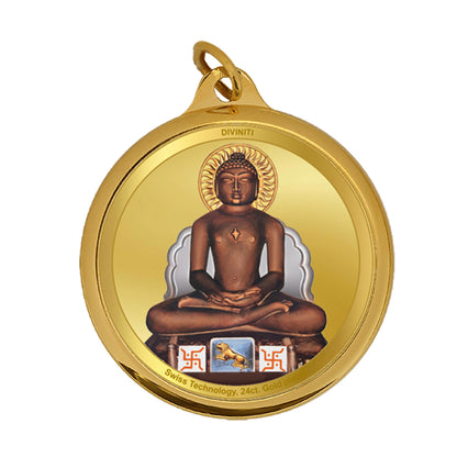 Diviniti 24K Double sided Gold Plated Pendant Lord Mahavir & Namokar Mantra|18 MM Flip Coin