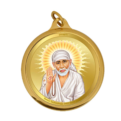 Diviniti 24K Gold Plated Sai Baba & Om 18MM Double Sided Pendant For Men, Women & Kids