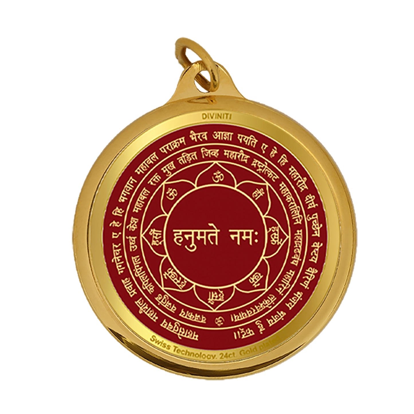 Diviniti 24K Gold Plated Hanuman & Yantra 18MM Double Sided Pendant For Men, Women & Kids