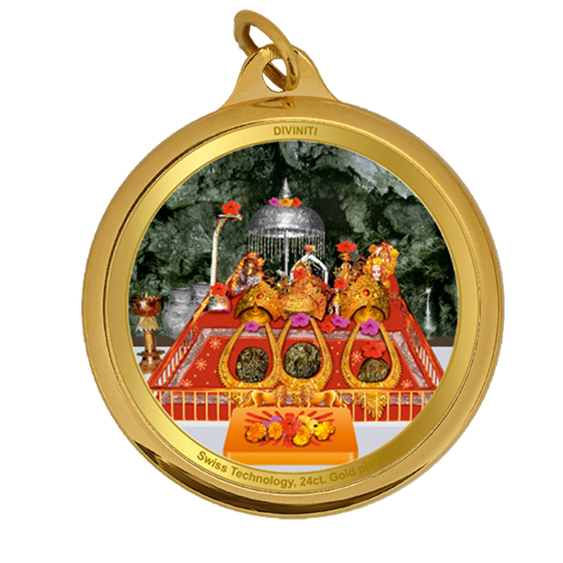 DIVINITI 24K Gold Plated Durga & Mata Ka Darbar 18MM Double Sided Pendant For Men, Women & Kids