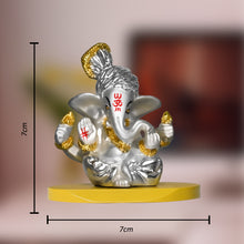 Load image into Gallery viewer, DIVINITI 999 Silver Plated Pagdi Lord Ganesha Elegant Statue Idol For Car Dashboard, Home Decor, Tabletop, Puja Room and Luxury Gift (7x7 CM)
